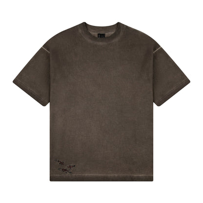 "lotus" T shirt oil washed brown