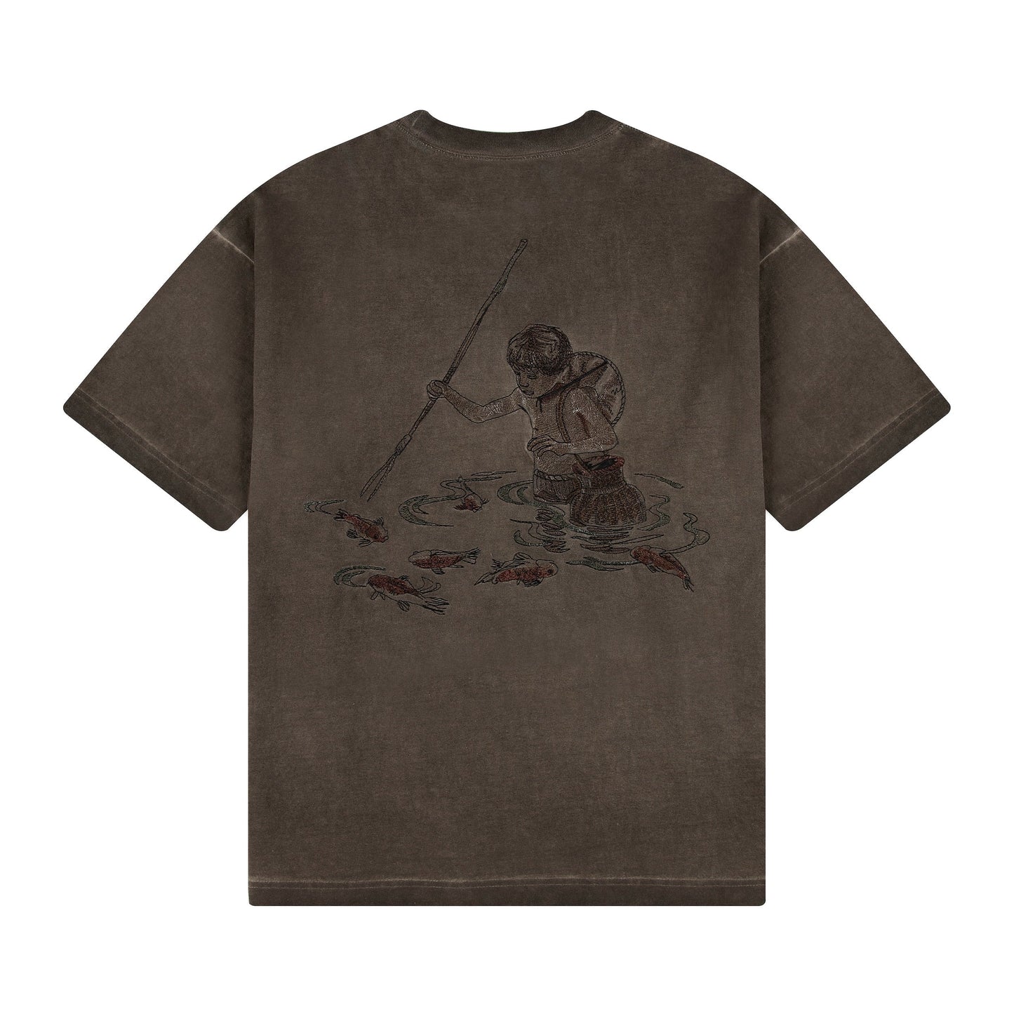"lotus" T shirt oil washed brown