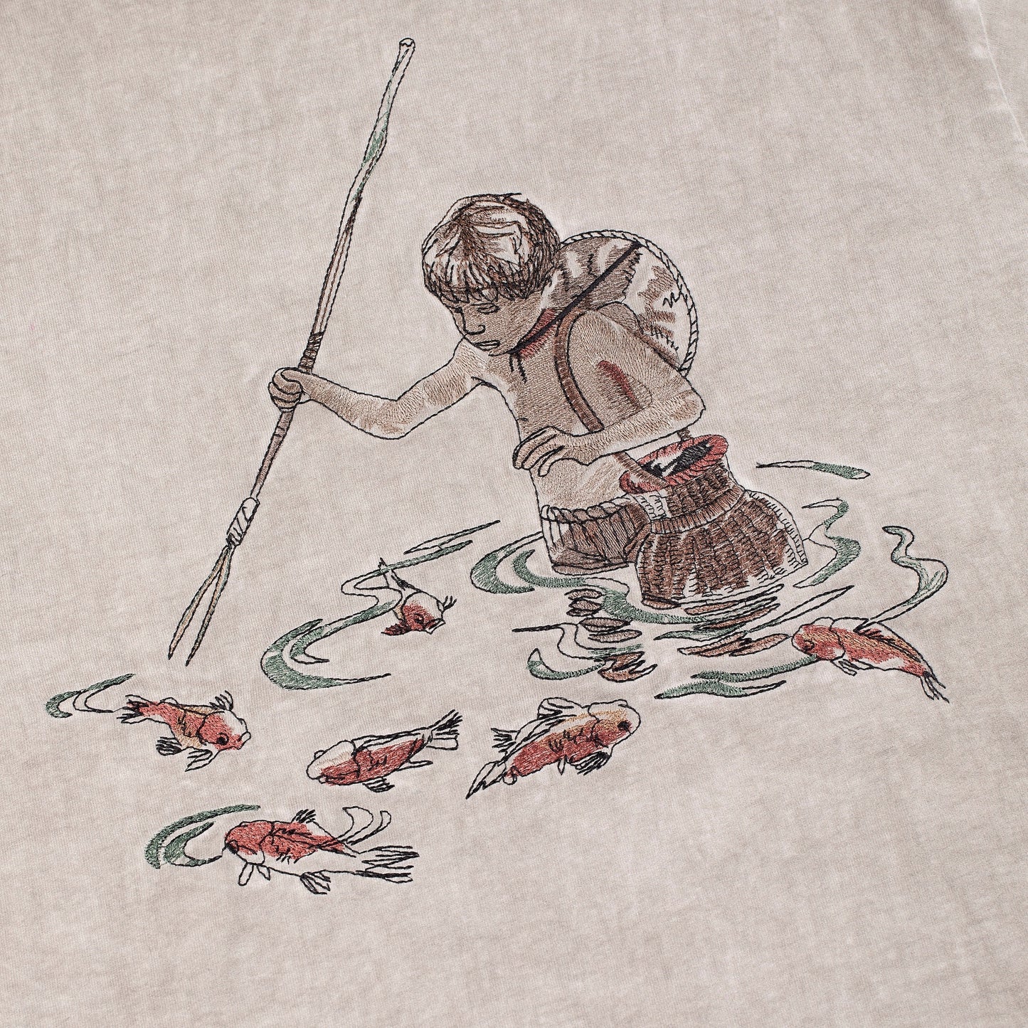 "lotus" T shirt oil washed light grey