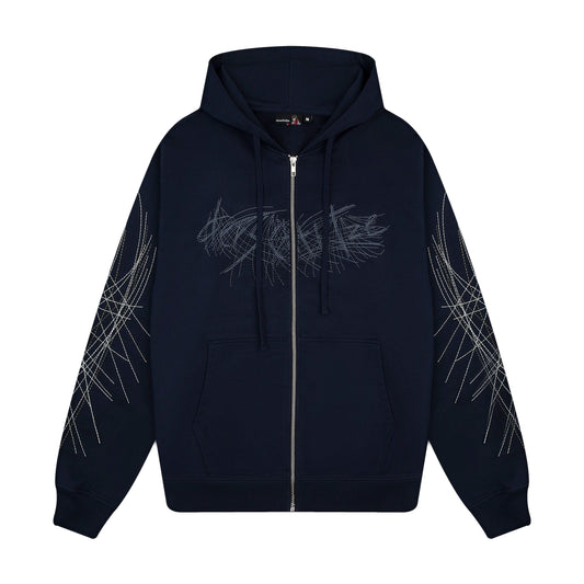 "sashiko" Zip Up navy