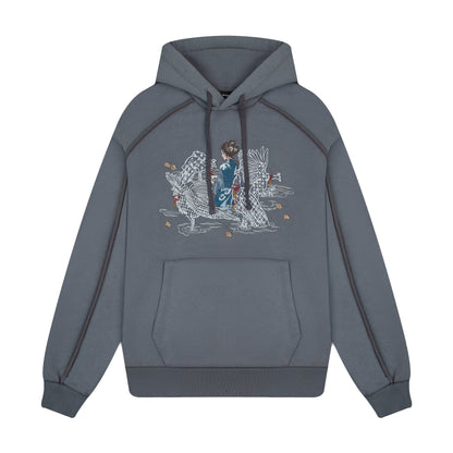 "sashiko" Hoodie grey