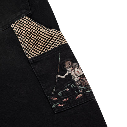 "lotus" Jorts black fishnet