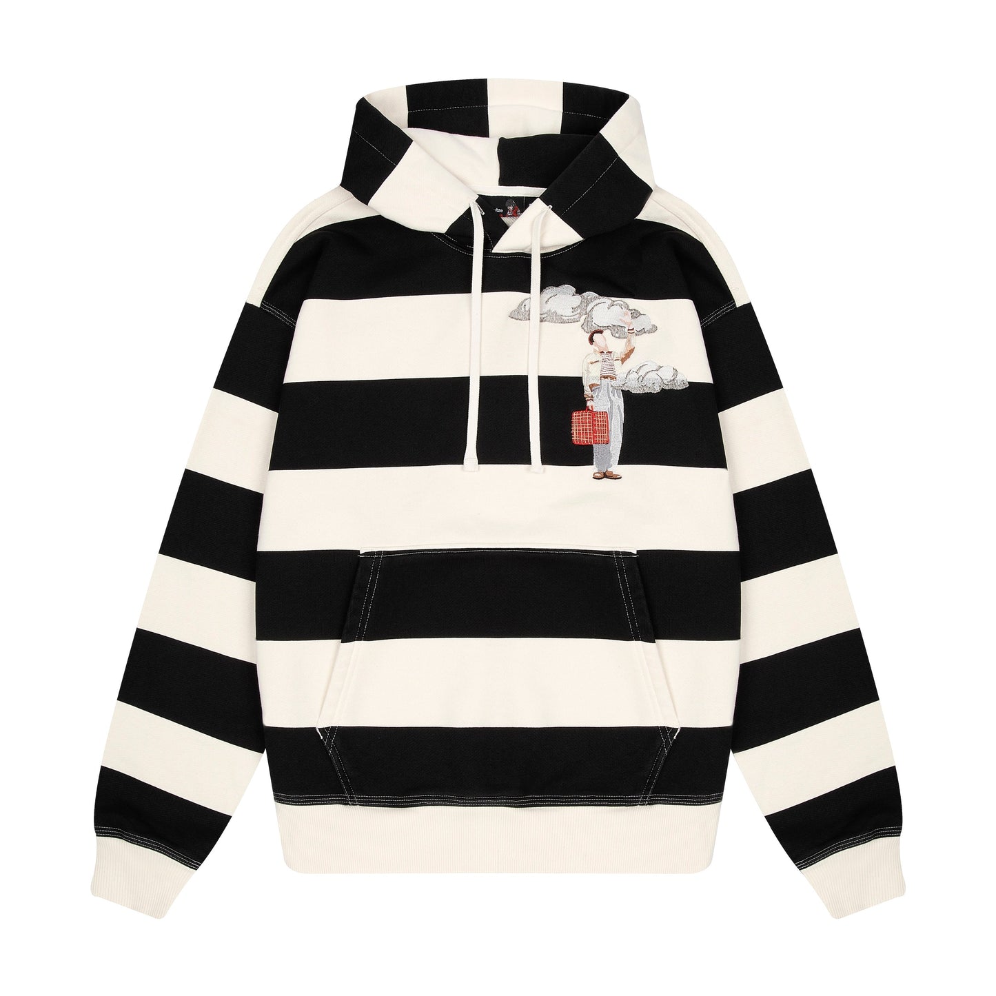 "on air" ecru-navy striped Hoodie