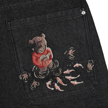 "koi fish v2" Jorts raw black