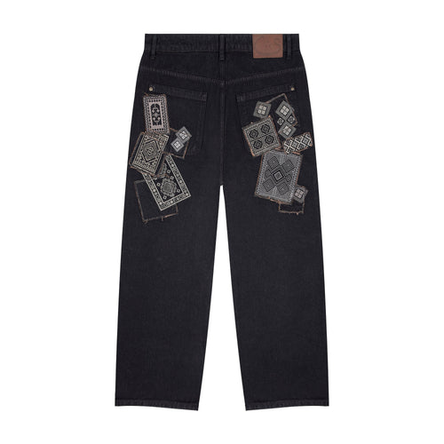 "aziza" red tinted Denim