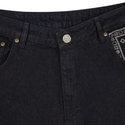 "aziza" red tinted Denim