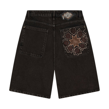 "aziza" brown washed Jorts