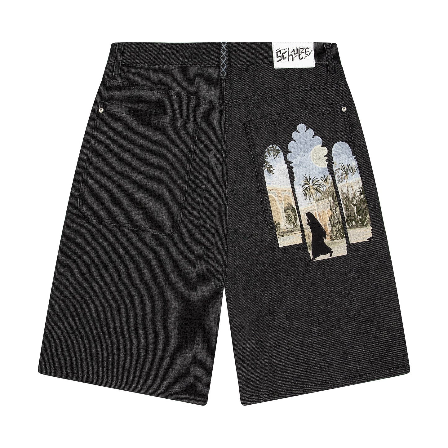 "aziza" black raw Jorts 02