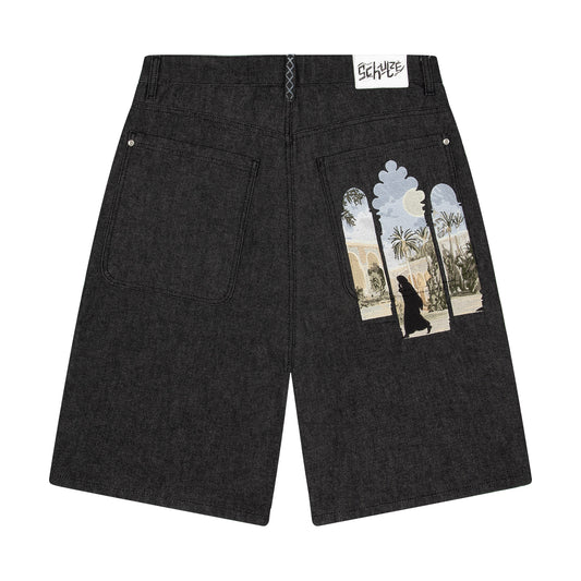 "aziza" black raw Jorts 02