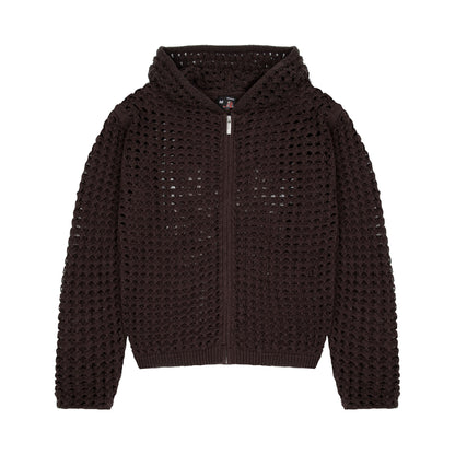 "aziza" crochet zip up brown