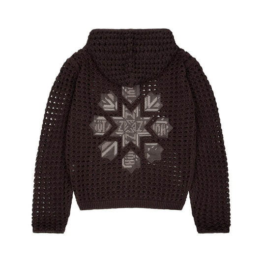"aziza" crochet zip up brown