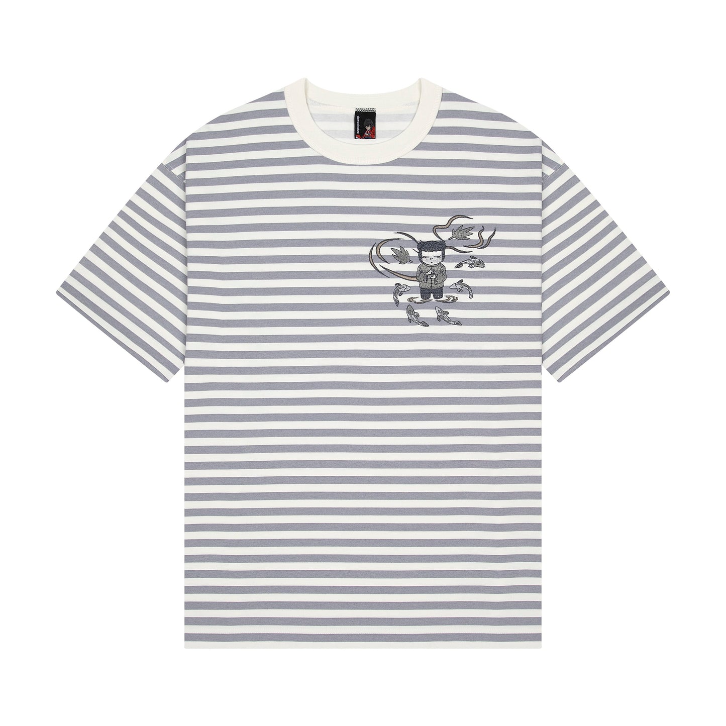 "koi" T Shirt grey striped