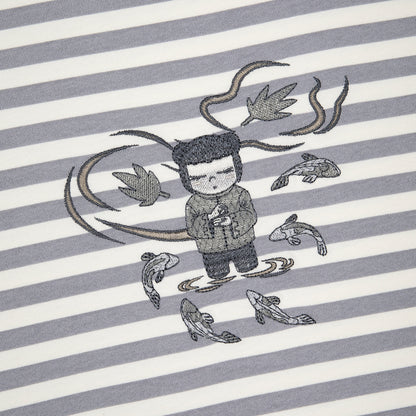 "koi" T Shirt grey striped