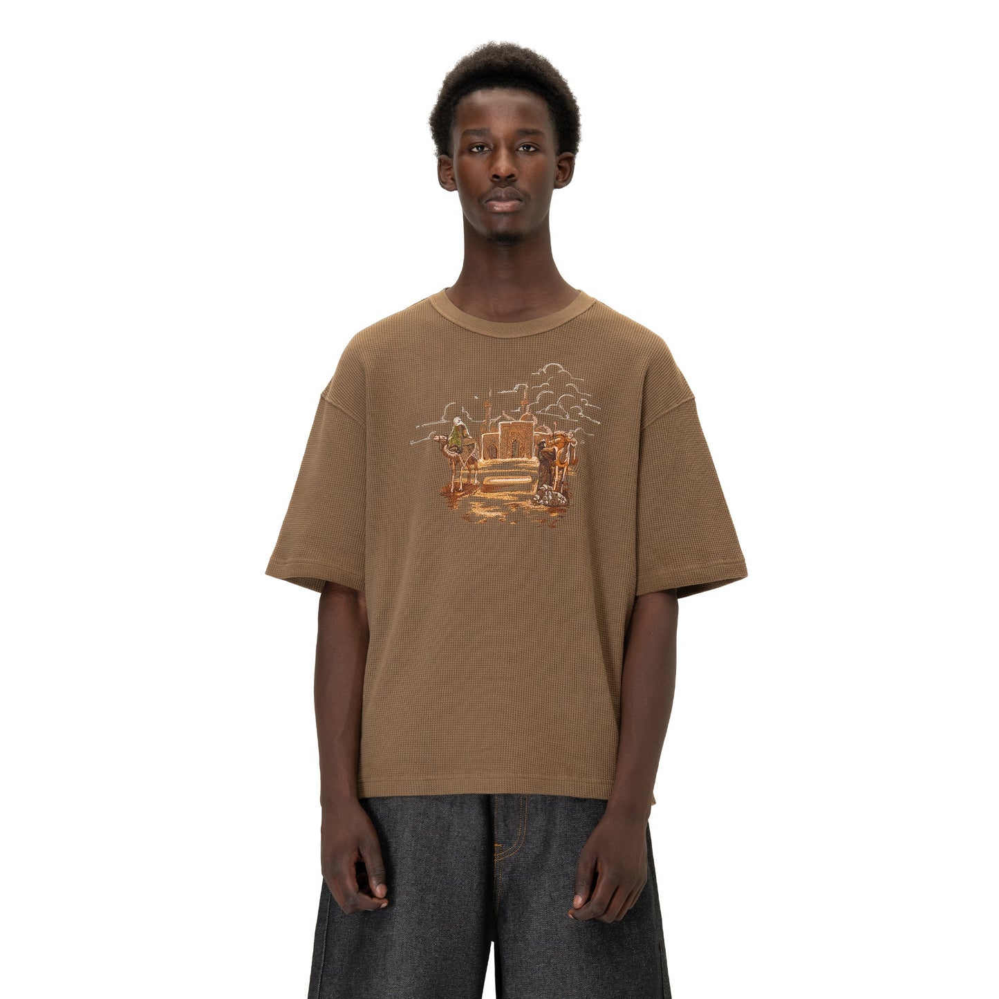 "aziza" waffle T Shirt brown