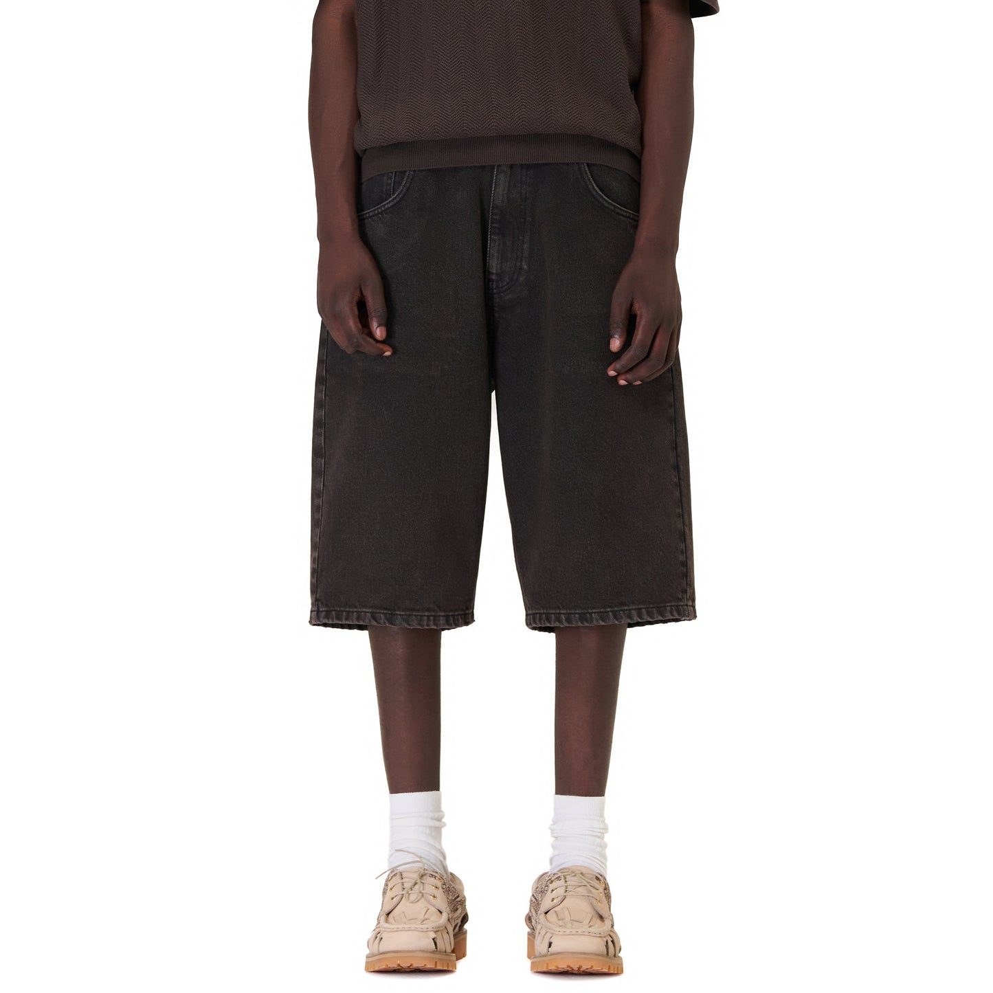 "aziza" brown washed Jorts