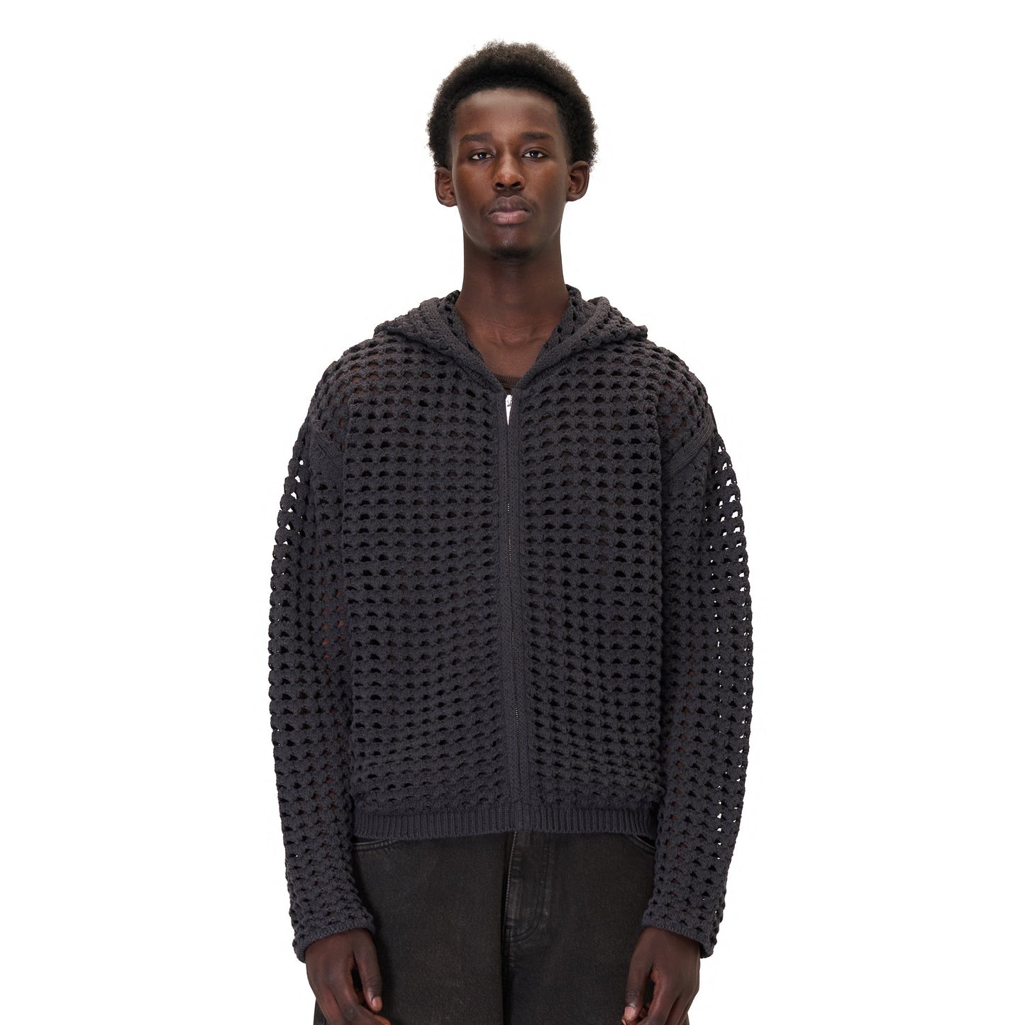 "aziza" crochet zip up anthracite