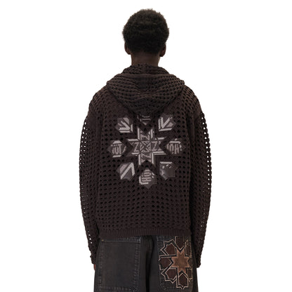 "aziza" crochet zip up brown