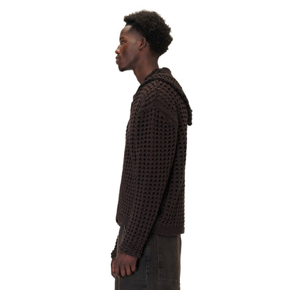"aziza" crochet zip up brown