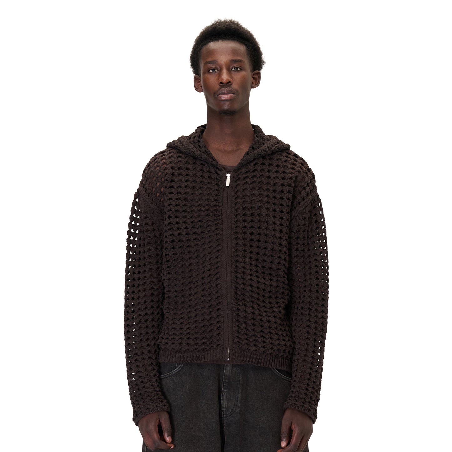 "aziza" crochet zip up brown