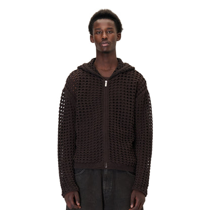 "aziza" crochet zip up brown