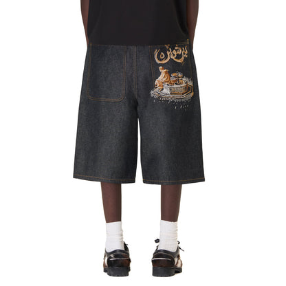 "aziza" black raw Jorts 01