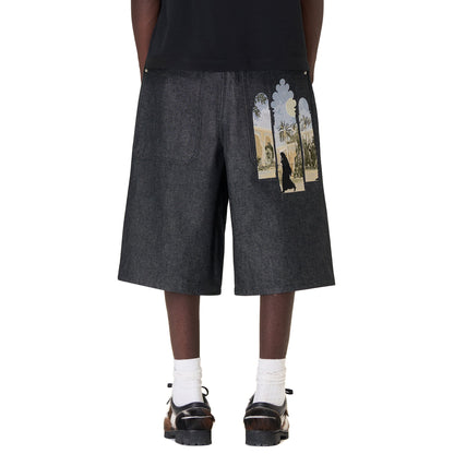 "aziza" black raw Jorts 02